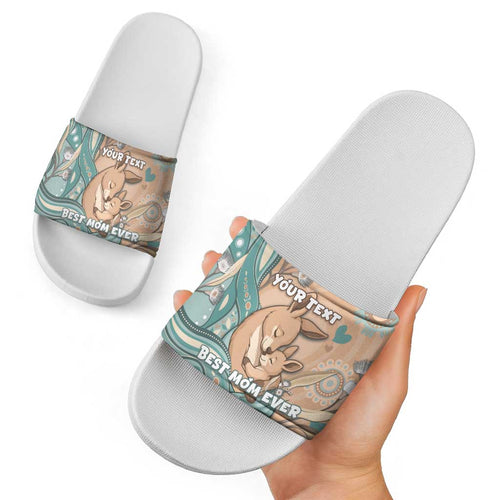 Personalised Australia Mother's Day Slide Sandals Kangaroo Mum And Joey Aboriginal Dot Art