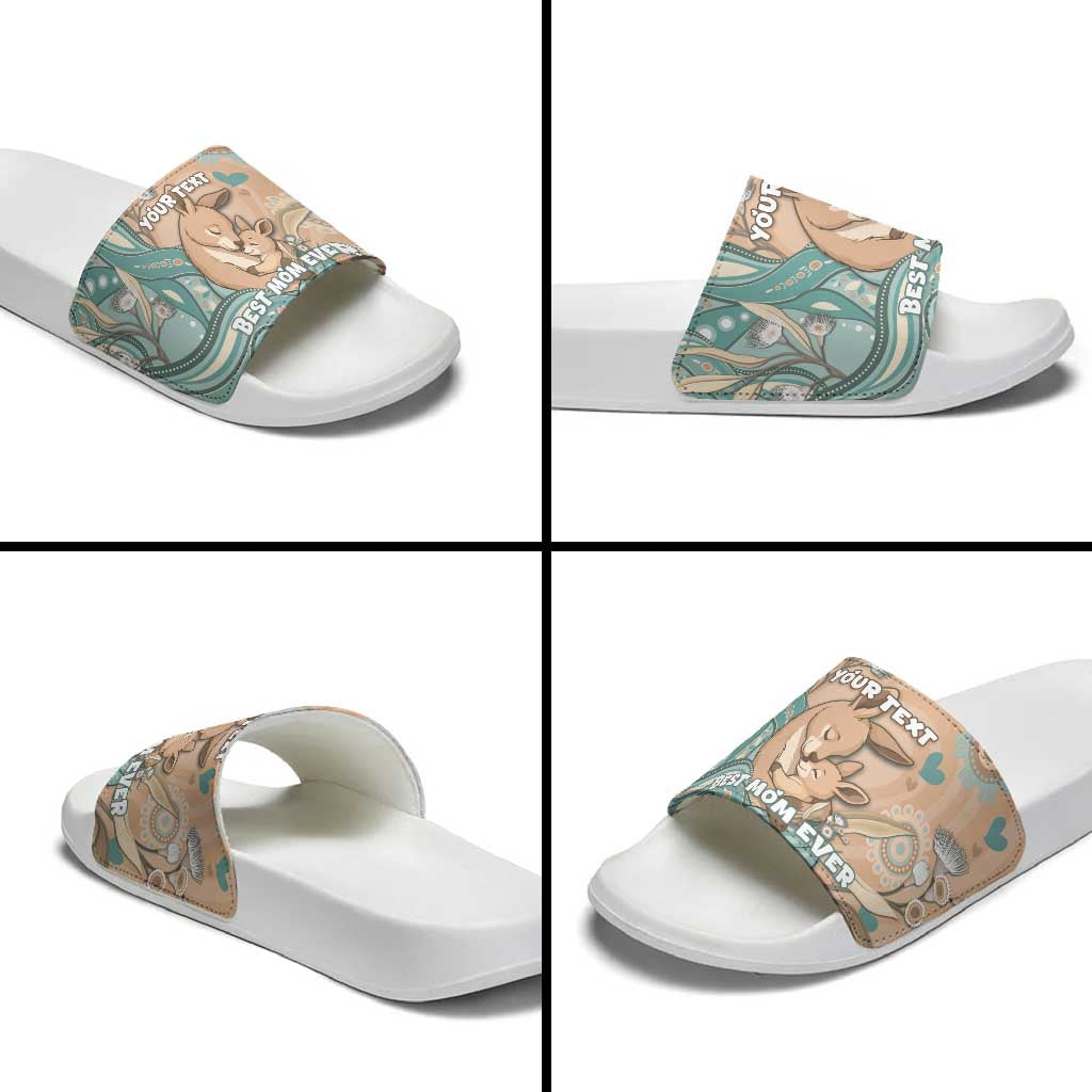 Personalised Australia Mother's Day Slide Sandals Kangaroo Mum And Joey Aboriginal Dot Art