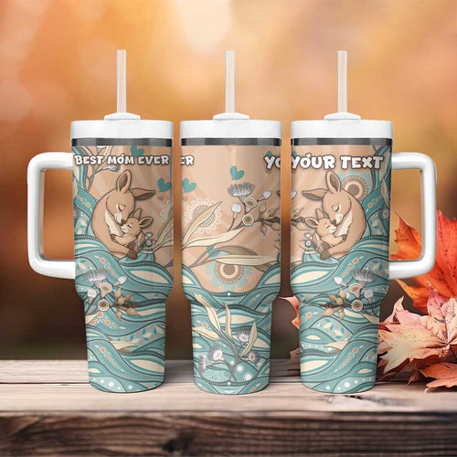 Personalised Australia Mother's Day Tumbler With Handle Kangaroo Mum And Joey Aboriginal Dot Art