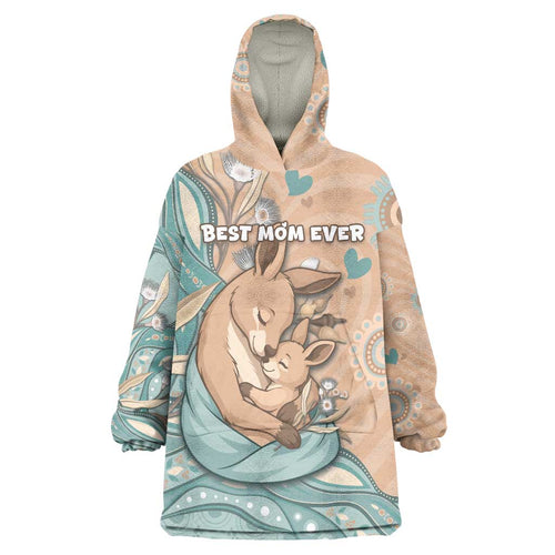 Personalised Australia Mother's Day Wearable Blanket Hoodie Kangaroo Mum And Joey Aboriginal Dot Art