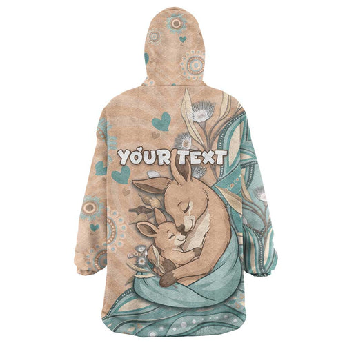 Personalised Australia Mother's Day Wearable Blanket Hoodie Kangaroo Mum And Joey Aboriginal Dot Art