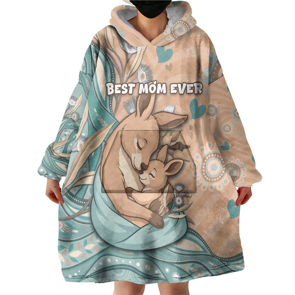 Personalised Australia Mother's Day Wearable Blanket Hoodie Kangaroo Mum And Joey Aboriginal Dot Art