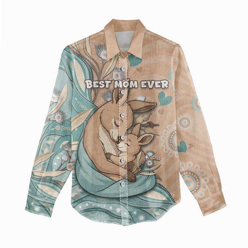 Personalised Australia Mother's Day Women Casual Shirt Kangaroo Mum And Joey Aboriginal Dot Art