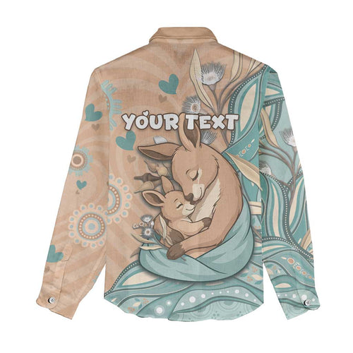 Personalised Australia Mother's Day Women Casual Shirt Kangaroo Mum And Joey Aboriginal Dot Art