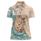 Personalised Australia Mother's Day Women Polo Shirt Kangaroo Mum And Joey Aboriginal Dot Art