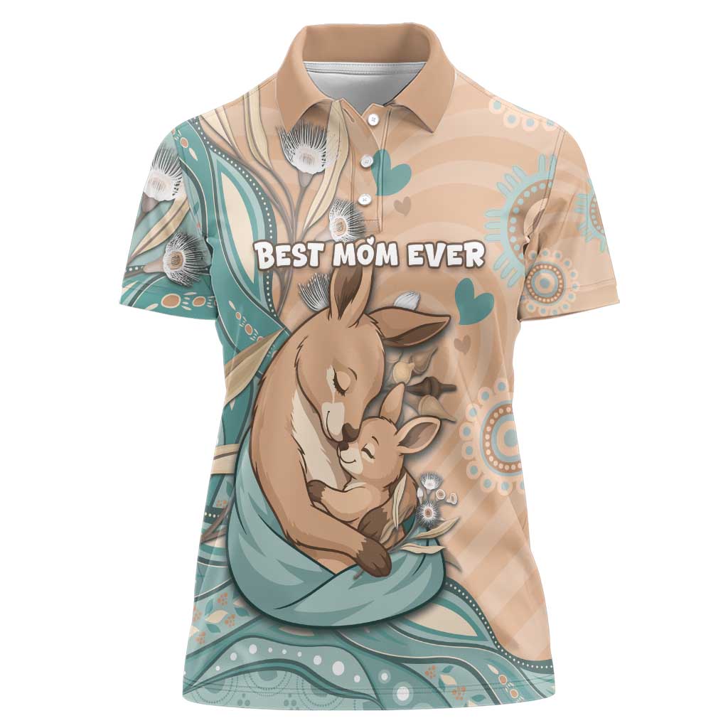 Personalised Australia Mother's Day Women Polo Shirt Kangaroo Mum And Joey Aboriginal Dot Art
