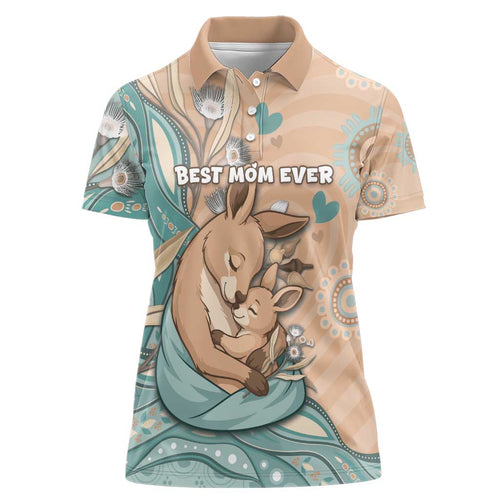 Personalised Australia Mother's Day Women Polo Shirt Kangaroo Mum And Joey Aboriginal Dot Art