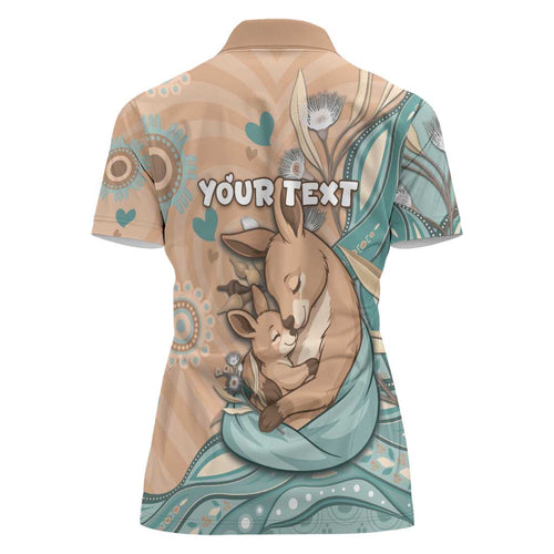Personalised Australia Mother's Day Women Polo Shirt Kangaroo Mum And Joey Aboriginal Dot Art
