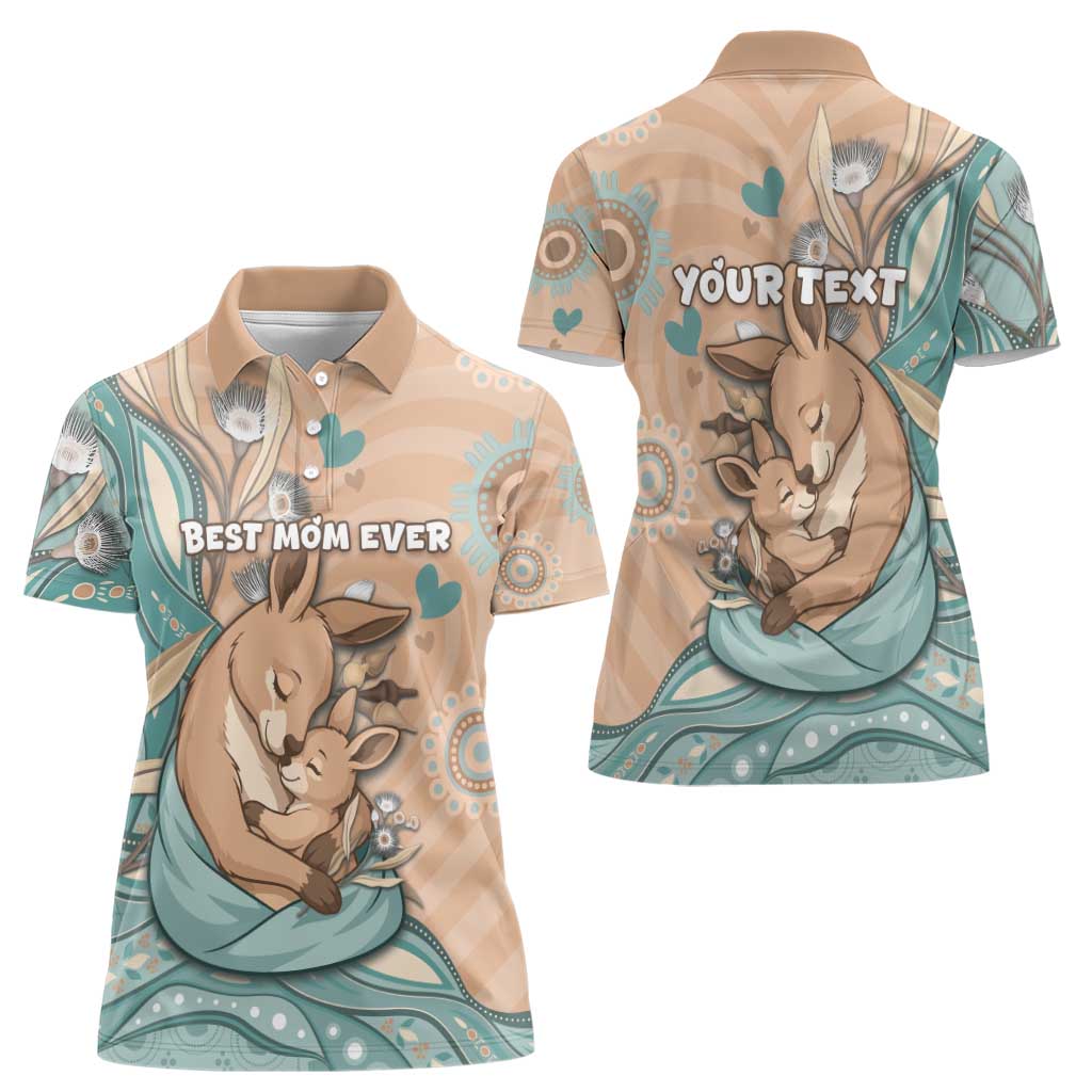 Personalised Australia Mother's Day Women Polo Shirt Kangaroo Mum And Joey Aboriginal Dot Art