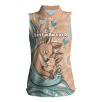 Personalised Australia Mother's Day Women Sleeveless Polo Shirt Kangaroo Mum And Joey Aboriginal Dot Art