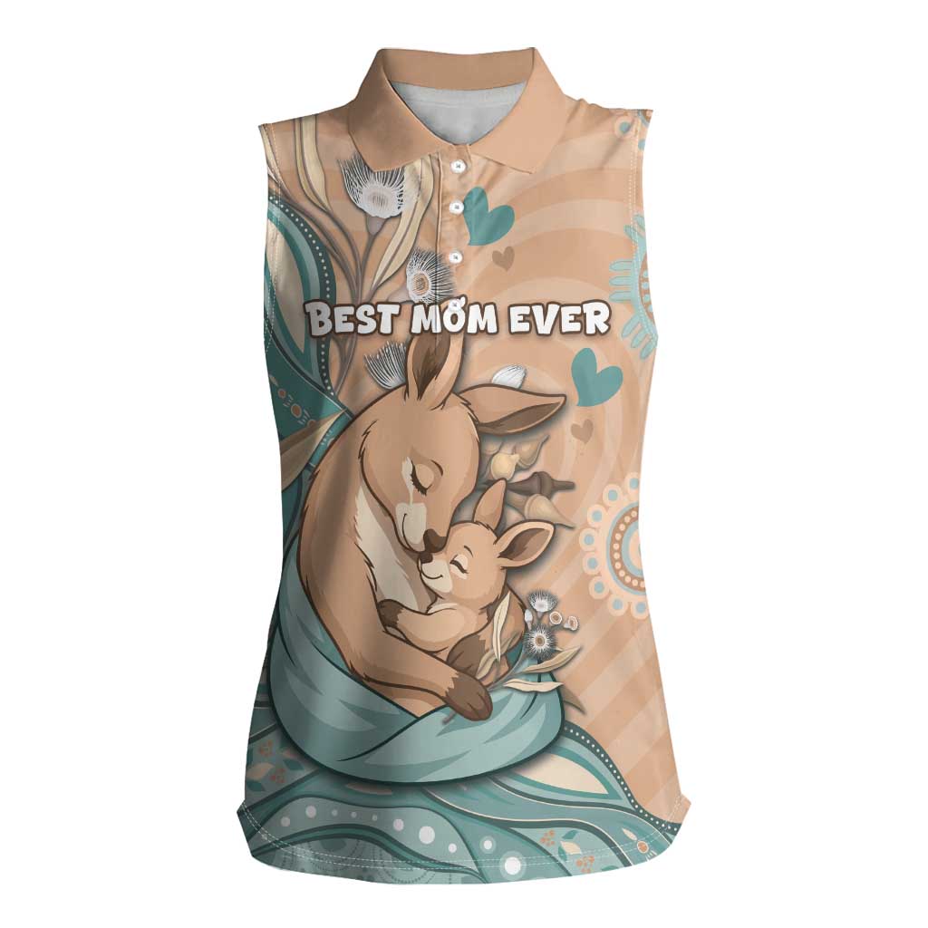 Personalised Australia Mother's Day Women Sleeveless Polo Shirt Kangaroo Mum And Joey Aboriginal Dot Art