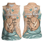 Personalised Australia Mother's Day Women Sleeveless Polo Shirt Kangaroo Mum And Joey Aboriginal Dot Art
