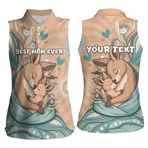 Personalised Australia Mother's Day Women Sleeveless Polo Shirt Kangaroo Mum And Joey Aboriginal Dot Art