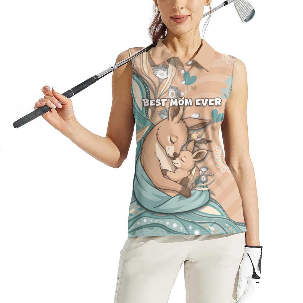Personalised Australia Mother's Day Women Sleeveless Polo Shirt Kangaroo Mum And Joey Aboriginal Dot Art