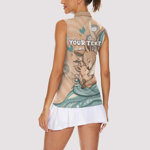 Personalised Australia Mother's Day Women Sleeveless Polo Shirt Kangaroo Mum And Joey Aboriginal Dot Art