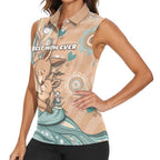 Personalised Australia Mother's Day Women Sleeveless Polo Shirt Kangaroo Mum And Joey Aboriginal Dot Art