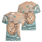 Personalised Australia Mother's Day Women V-Neck T-Shirt Kangaroo Mum And Joey Aboriginal Dot Art