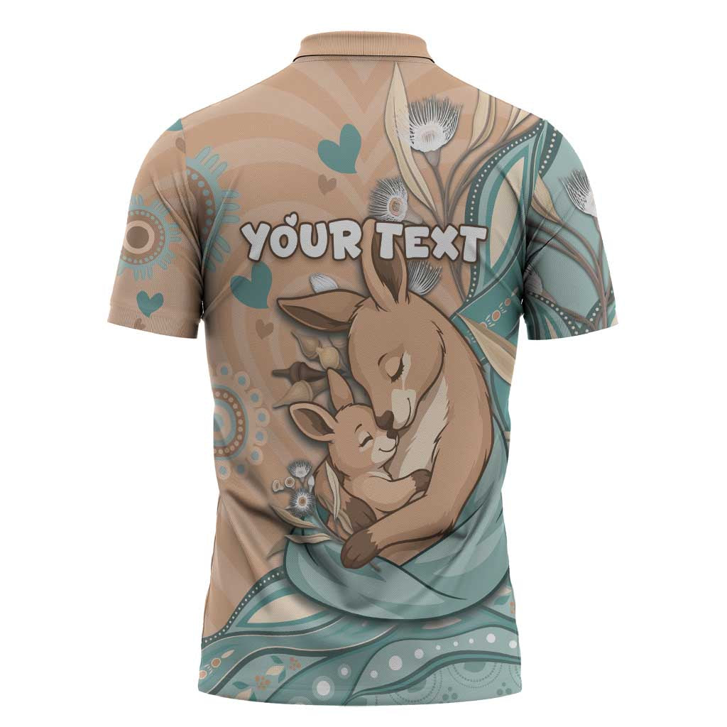 Personalised Australia Mother's Day Zipper Polo Shirt Kangaroo Mum And Joey Aboriginal Dot Art