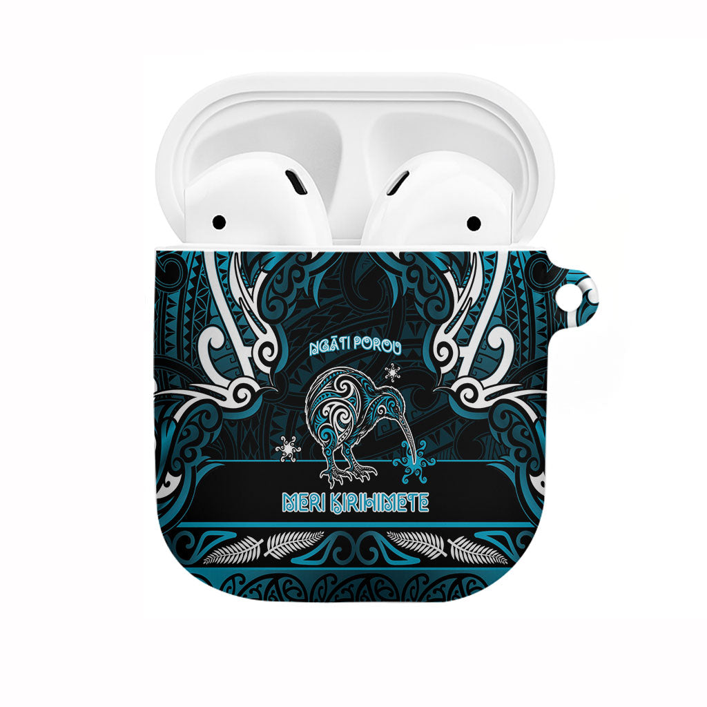 Ngati Porou Aotearoa Meri Kirihimete AirPods Case Maori Kiwi Bird Silver Fern Koru Pattern