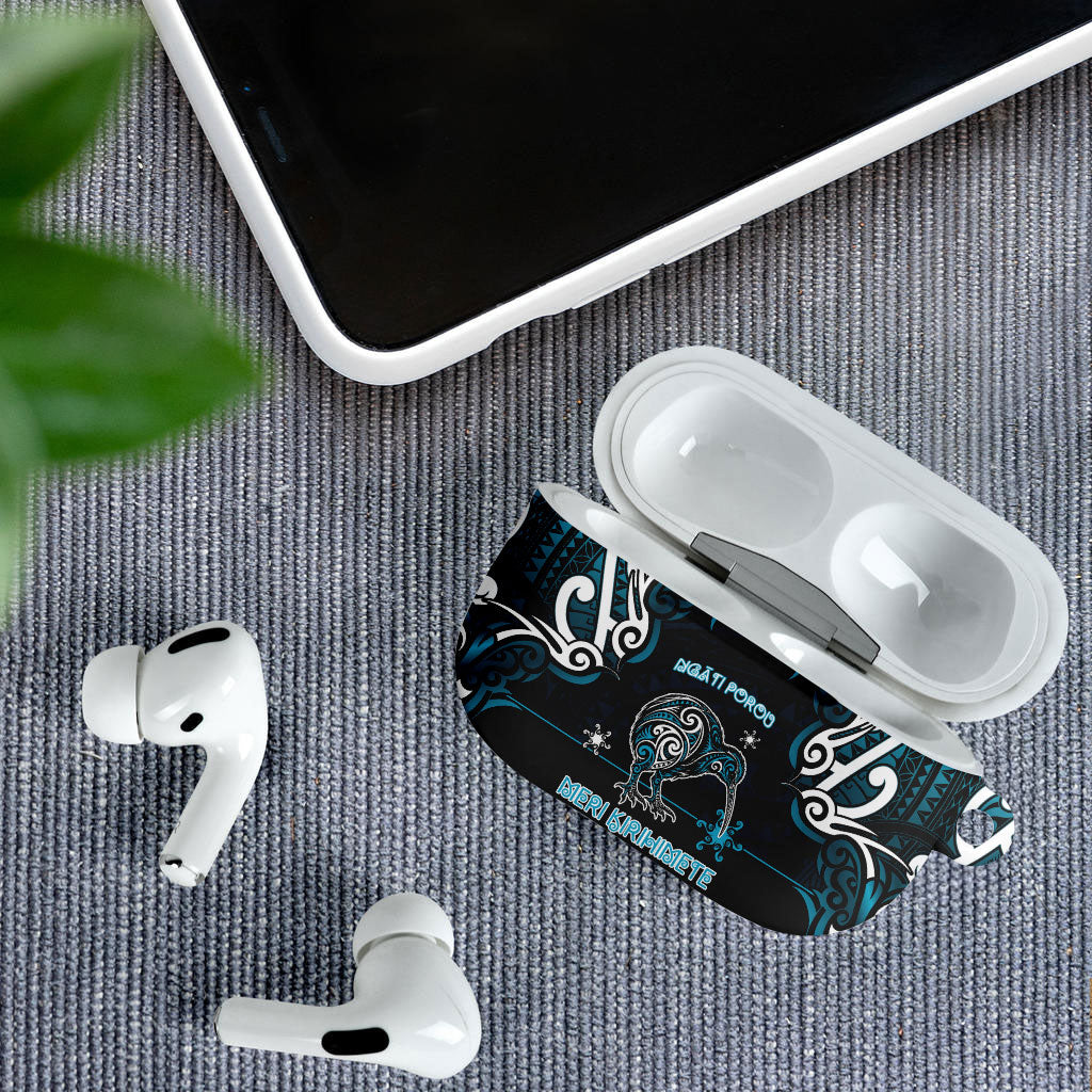 Ngati Porou Aotearoa Meri Kirihimete AirPods Case Maori Kiwi Bird Silver Fern Koru Pattern