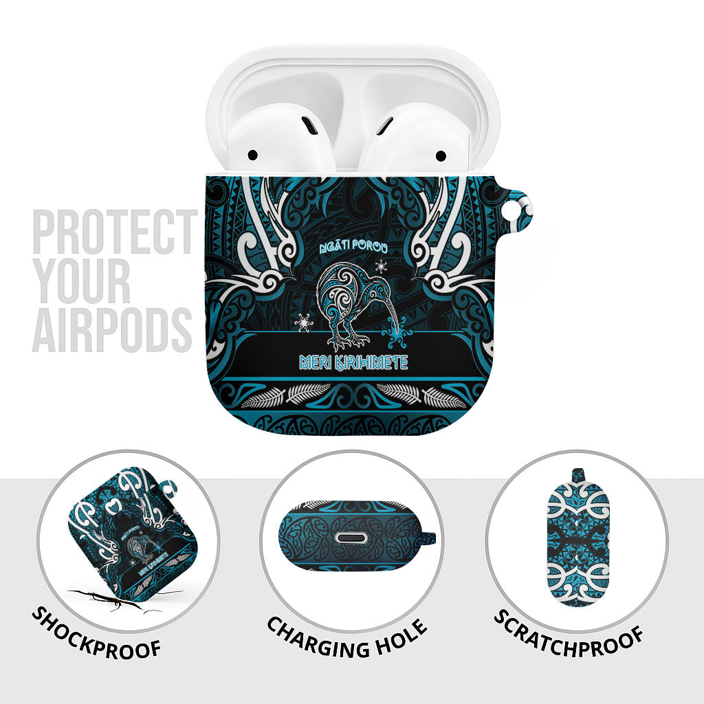Ngati Porou Aotearoa Meri Kirihimete AirPods Case Maori Kiwi Bird Silver Fern Koru Pattern