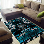 Ngati Porou Aotearoa Meri Kirihimete Area Rug Maori Kiwi Bird Silver Fern Koru Pattern