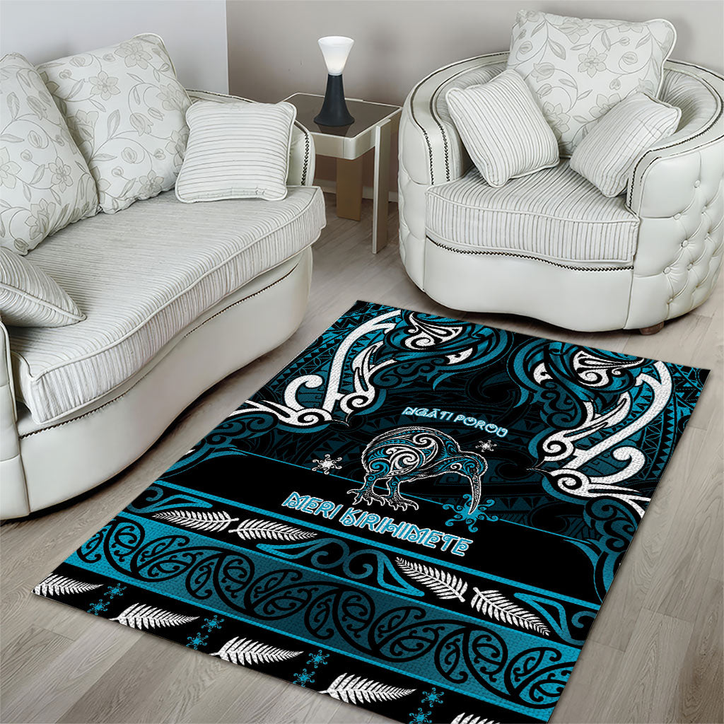 Ngati Porou Aotearoa Meri Kirihimete Area Rug Maori Kiwi Bird Silver Fern Koru Pattern