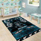 Ngati Porou Aotearoa Meri Kirihimete Area Rug Maori Kiwi Bird Silver Fern Koru Pattern