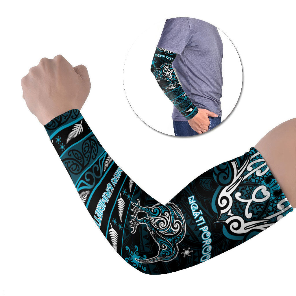 Personalised Ngati Porou Aotearoa Meri Kirihimete Arm Sleeves Maori Kiwi Bird Silver Fern Koru Pattern
