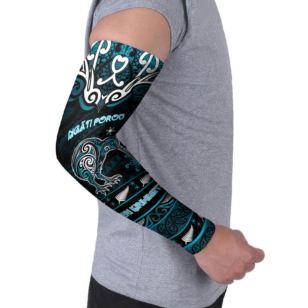 Personalised Ngati Porou Aotearoa Meri Kirihimete Arm Sleeves Maori Kiwi Bird Silver Fern Koru Pattern