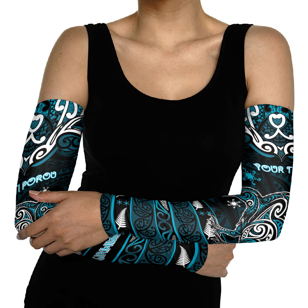 Personalised Ngati Porou Aotearoa Meri Kirihimete Arm Sleeves Maori Kiwi Bird Silver Fern Koru Pattern