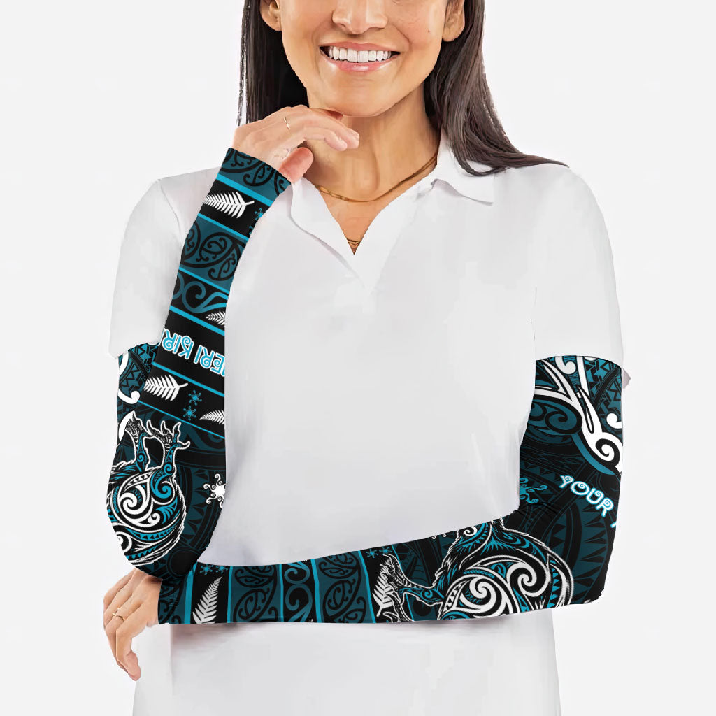 Personalised Ngati Porou Aotearoa Meri Kirihimete Arm Sleeves Maori Kiwi Bird Silver Fern Koru Pattern