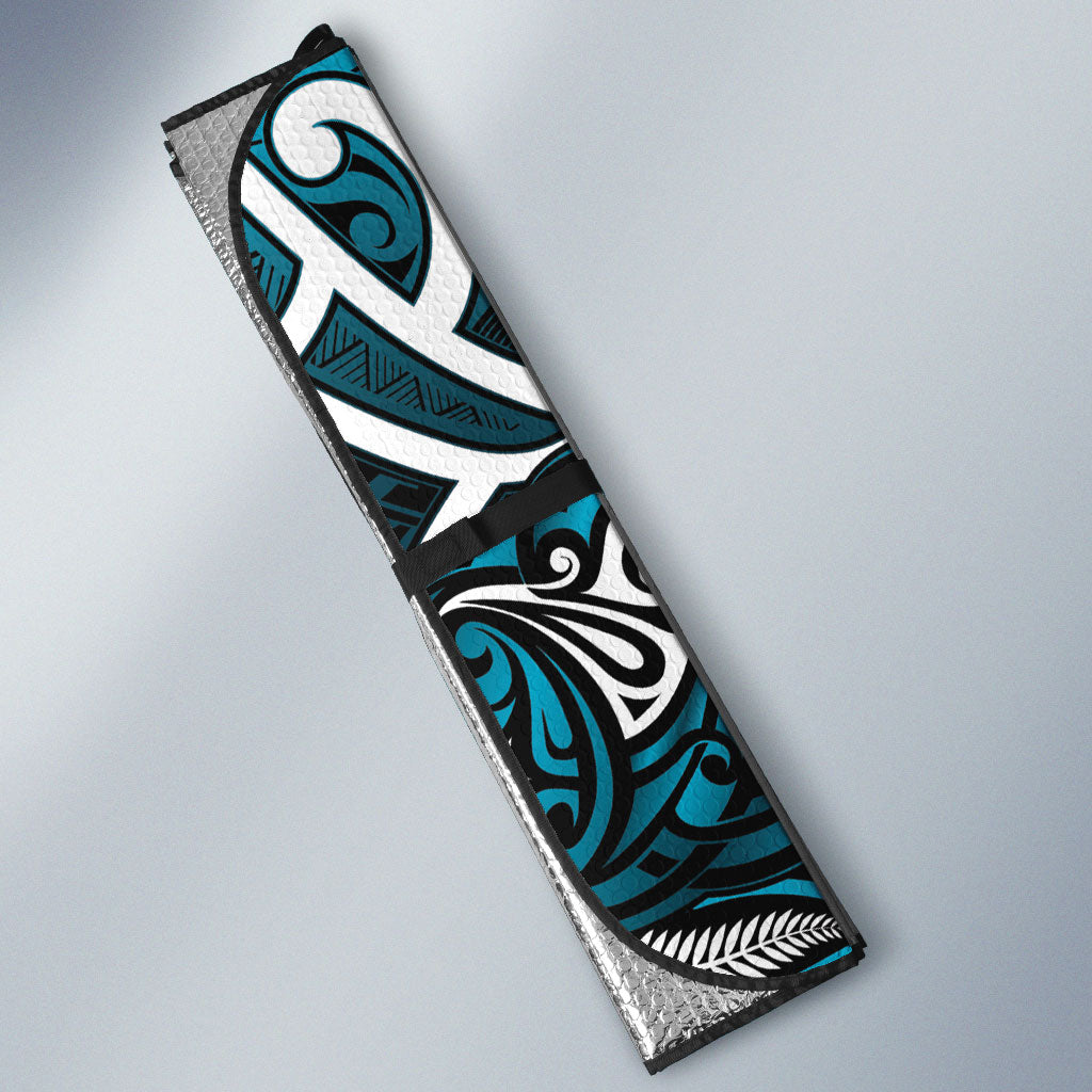 Ngati Porou Aotearoa Meri Kirihimete Auto Sun Shade Maori Kiwi Bird Silver Fern Koru Pattern