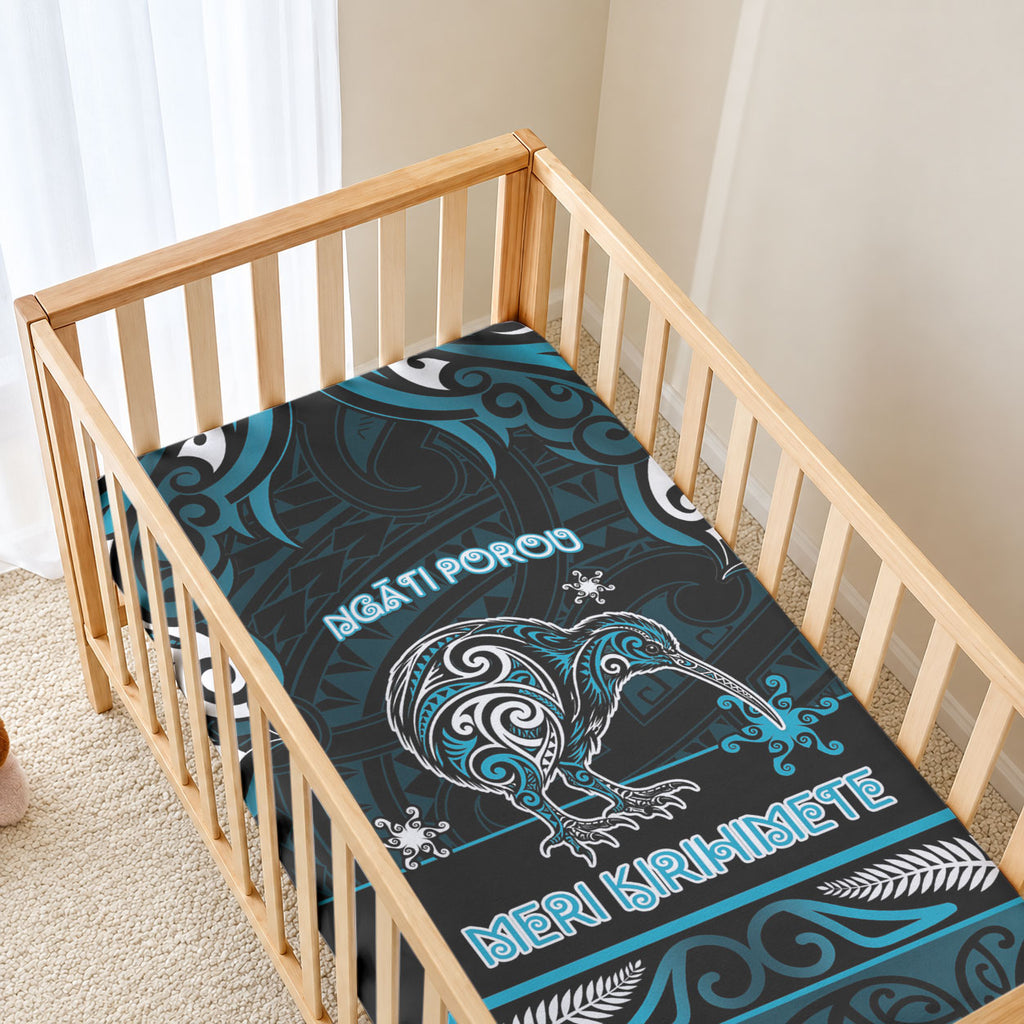 Ngati Porou Aotearoa Meri Kirihimete Baby Bed Cover Maori Kiwi Bird Silver Fern Koru Pattern
