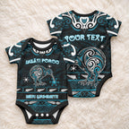 Personalised Ngati Porou Aotearoa Meri Kirihimete Baby Onesie Maori Kiwi Bird Silver Fern Koru Pattern