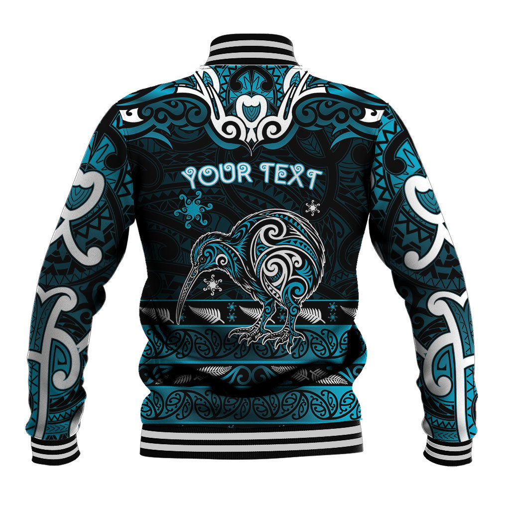 Personalised Ngati Porou Aotearoa Meri Kirihimete Baseball Jacket Maori Kiwi Bird Silver Fern Koru Pattern