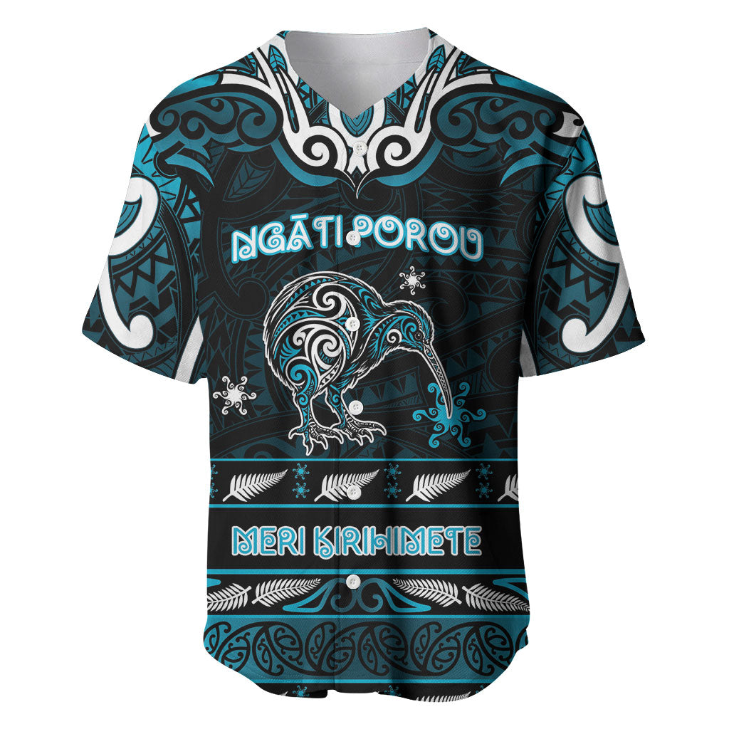 Personalised Ngati Porou Aotearoa Meri Kirihimete Baseball Jersey Maori Kiwi Bird Silver Fern Koru Pattern
