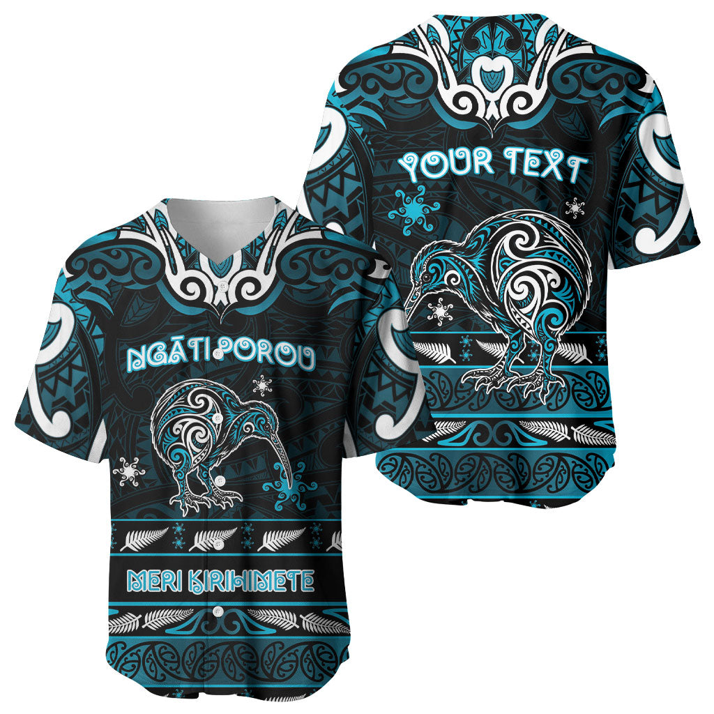 Personalised Ngati Porou Aotearoa Meri Kirihimete Baseball Jersey Maori Kiwi Bird Silver Fern Koru Pattern
