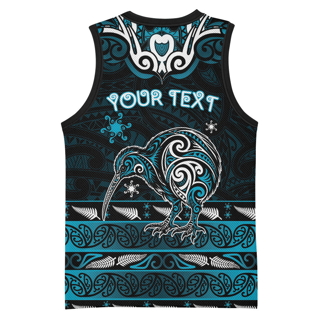 Personalised Ngati Porou Aotearoa Meri Kirihimete Basketball Jersey Maori Kiwi Bird Silver Fern Koru Pattern