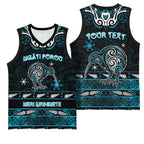 Personalised Ngati Porou Aotearoa Meri Kirihimete Basketball Jersey Maori Kiwi Bird Silver Fern Koru Pattern