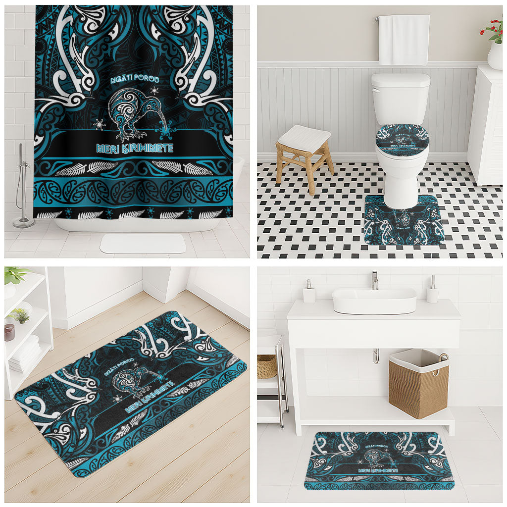 Ngati Porou Aotearoa Meri Kirihimete Bathroom Set Maori Kiwi Bird Silver Fern Koru Pattern