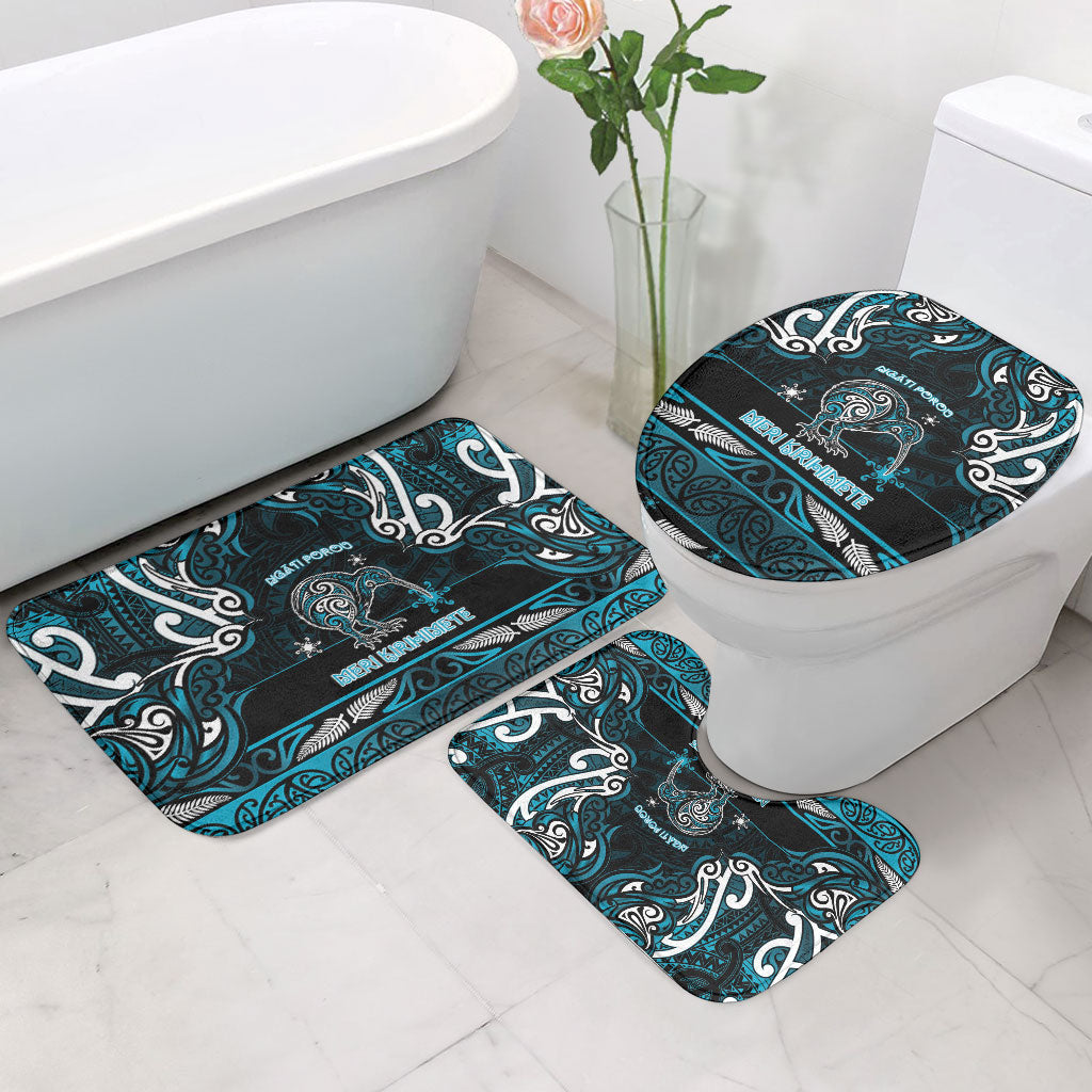 Ngati Porou Aotearoa Meri Kirihimete Bathroom Set Maori Kiwi Bird Silver Fern Koru Pattern