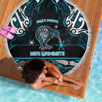 Ngati Porou Aotearoa Meri Kirihimete Beach Blanket Maori Kiwi Bird Silver Fern Koru Pattern