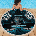 Ngati Porou Aotearoa Meri Kirihimete Beach Blanket Maori Kiwi Bird Silver Fern Koru Pattern
