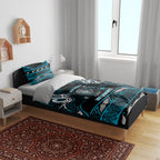 Ngati Porou Aotearoa Meri Kirihimete Bedding Set Maori Kiwi Bird Silver Fern Koru Pattern