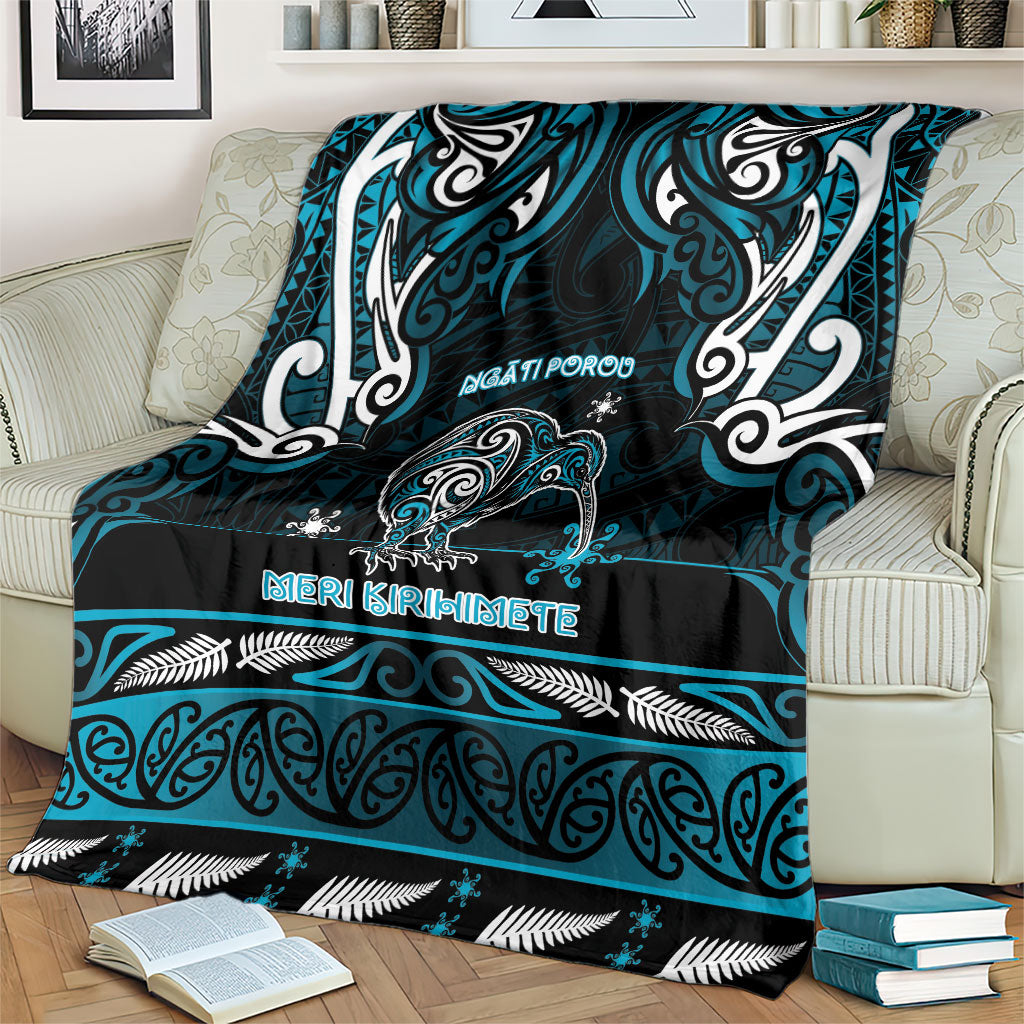 Ngati Porou Aotearoa Meri Kirihimete Blanket Maori Kiwi Bird Silver Fern Koru Pattern