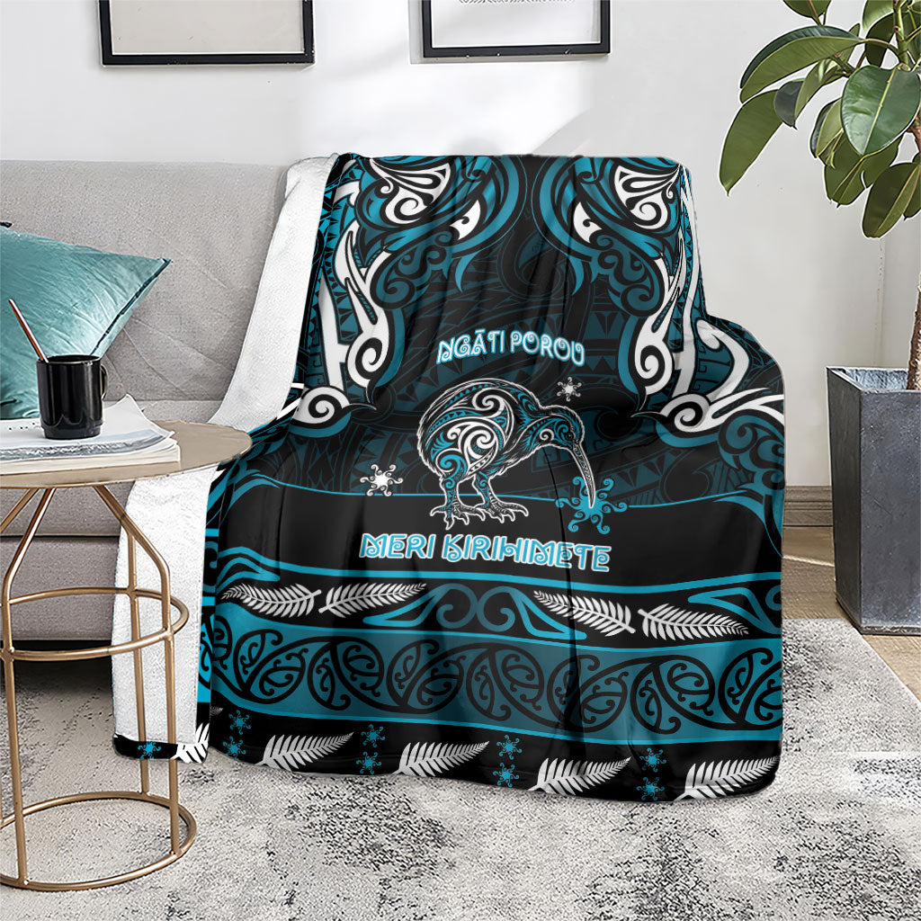 Ngati Porou Aotearoa Meri Kirihimete Blanket Maori Kiwi Bird Silver Fern Koru Pattern