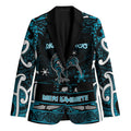 Personalised Ngati Porou Aotearoa Meri Kirihimete Blazer Maori Kiwi Bird Silver Fern Koru Pattern