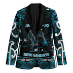 Personalised Ngati Porou Aotearoa Meri Kirihimete Blazer Maori Kiwi Bird Silver Fern Koru Pattern