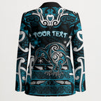 Personalised Ngati Porou Aotearoa Meri Kirihimete Blazer Maori Kiwi Bird Silver Fern Koru Pattern